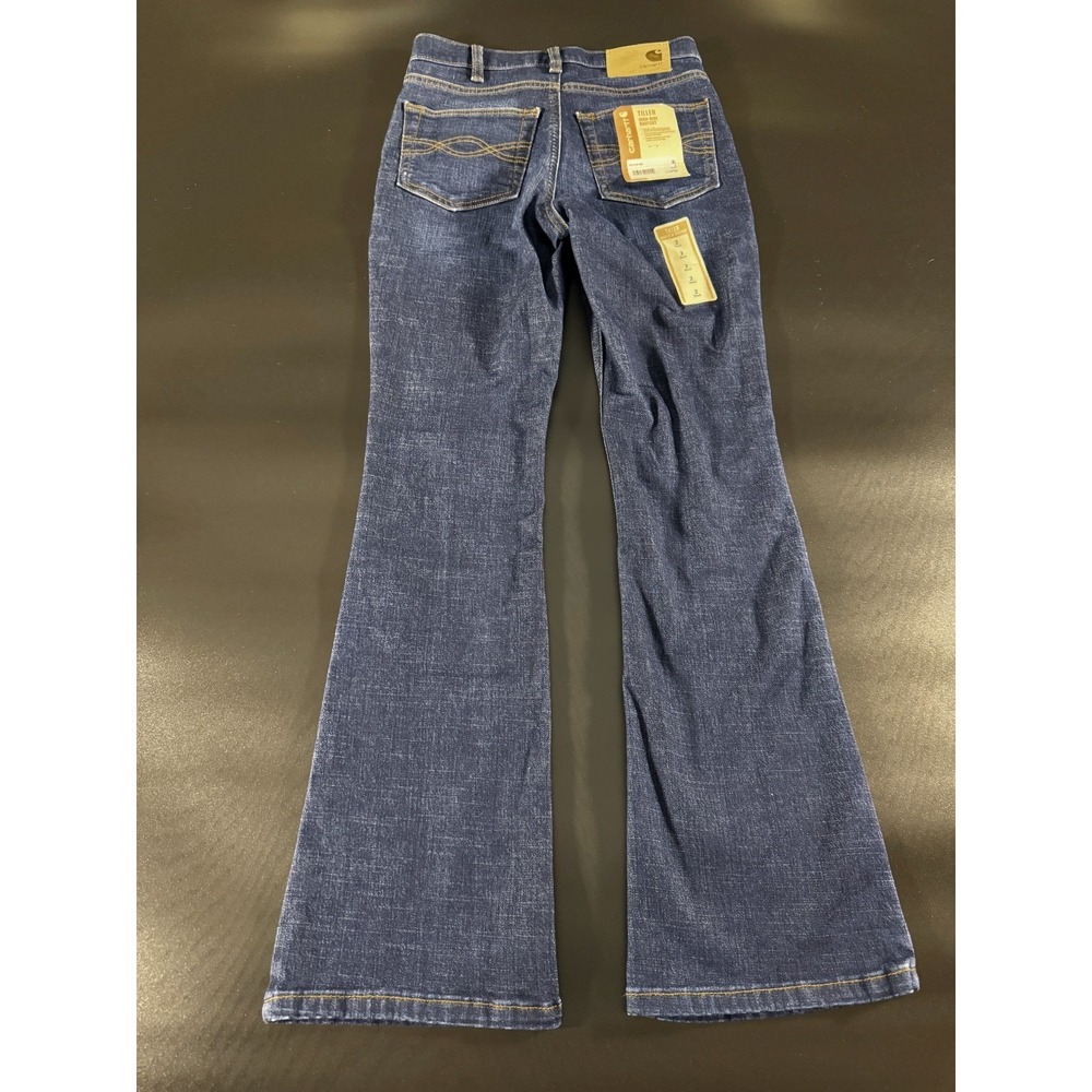 NEW Carhartt Womens Tiller High Rise Bootcut Jeans Size 2 Short Dark Wash Denim